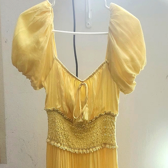 Yellow off-shoulder maximum Gingham style dress - Picture 1 of 1